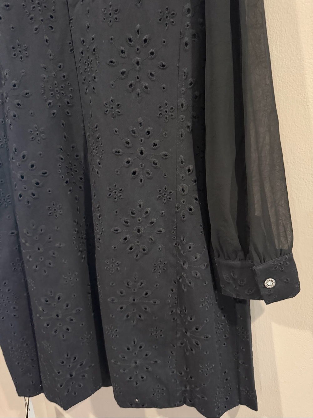 NEW with Tags Black Eyelet Embroidered Beaded Long Sleeve Shift Dress - Picture 14 of 16